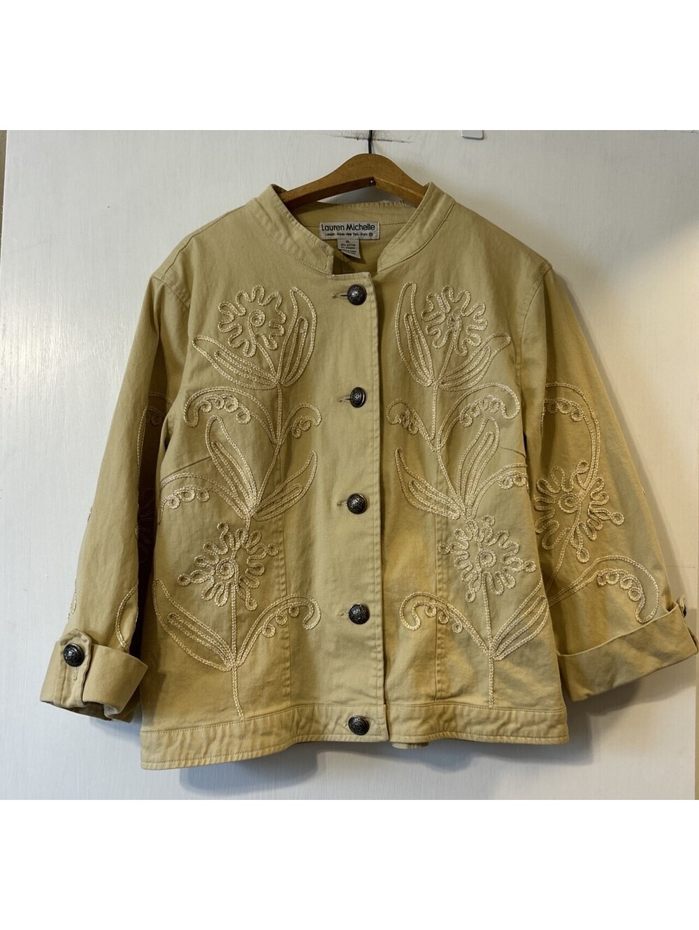 Lauren Michelle Cotton Jacket with embroidery & metallic buttons XL dark yellow